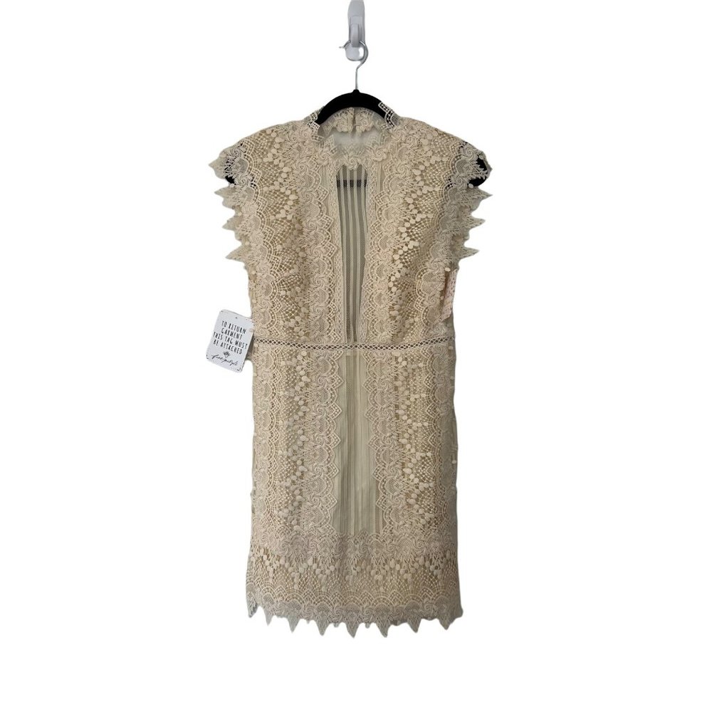 Free People Ivory Lace Short Sleeve Mini Dress Size 4 Boho Beach Cutout Back